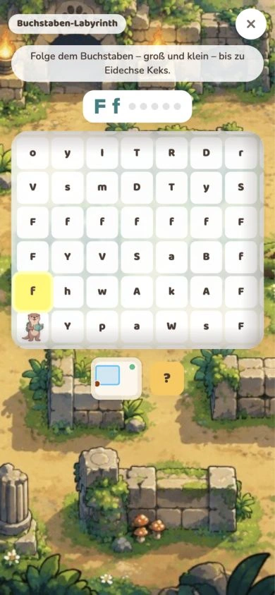 Buchstaben-Labyrinth mit Elmo, Buchstabenfeldern und Tipp-Funktion.