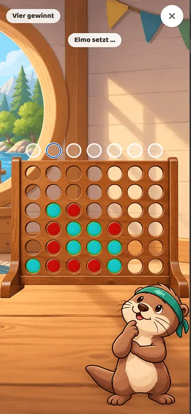 Vier gewinnt mit grünen und roten Chips in einer laufenden Runde für zwei Spielende.